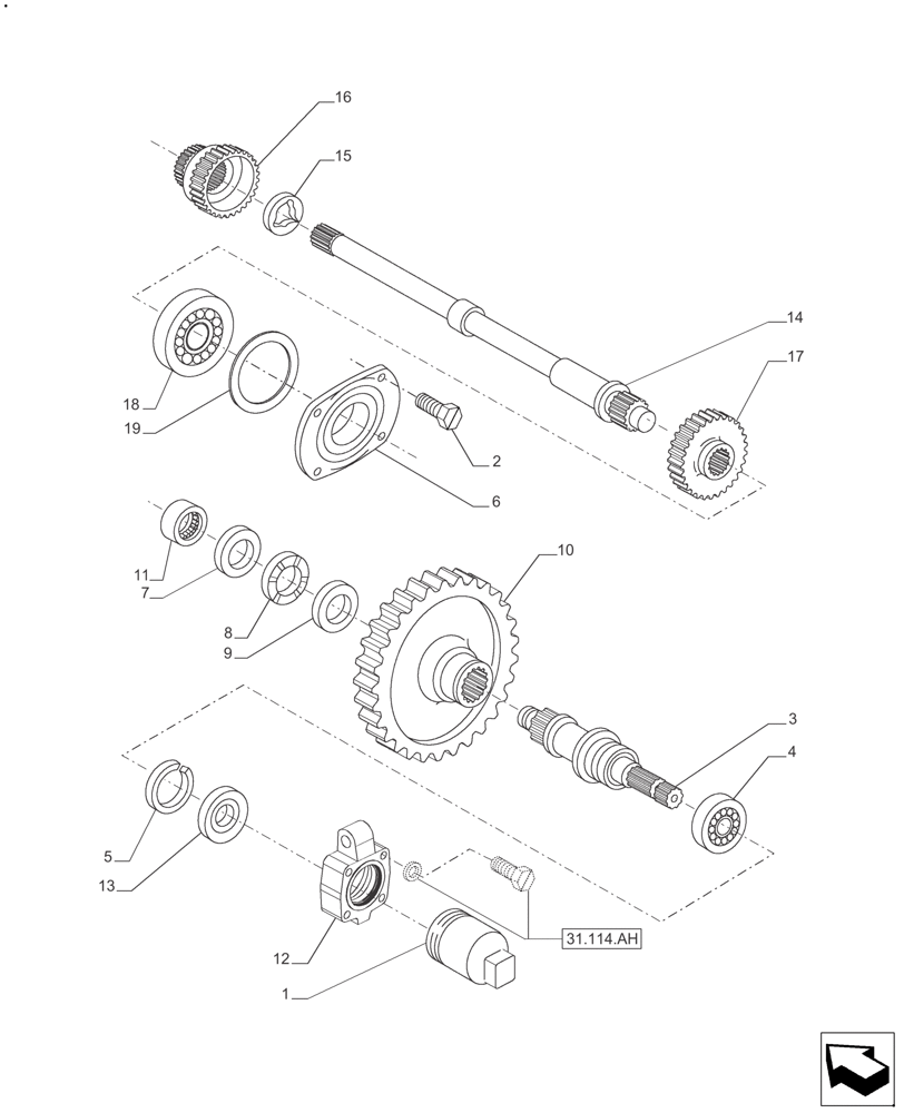 Схема запчастей Case IH FARMALL 110A - (31.110.AB) - SHAFT & GEAR - SINGLE SPEED (540 RPM) (31) - IMPLEMENT POWER TAKE OFF