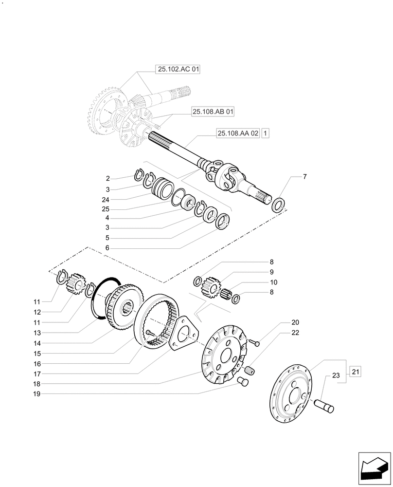 Схема запчастей Case IH FARMALL 125A - (25.108.AB[02]) - GEAR REDUCTION UNIT - FRONT AXLE - HEAVY DUTY (125 & 140 HP) (25) - FRONT AXLE SYSTEM