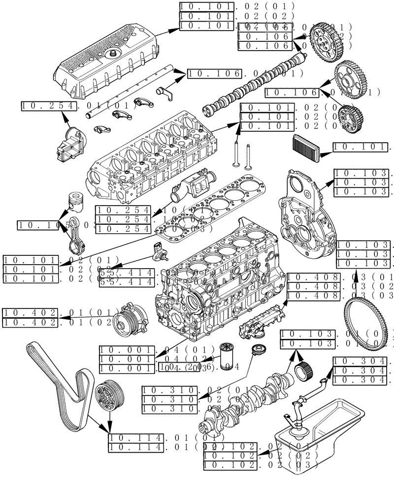 Схема запчастей Case IH 8010 - (10.000.00[01B]) - SECTION INDEX - ENGINE, INTERNAL COMPONENTS (10) - ENGINE