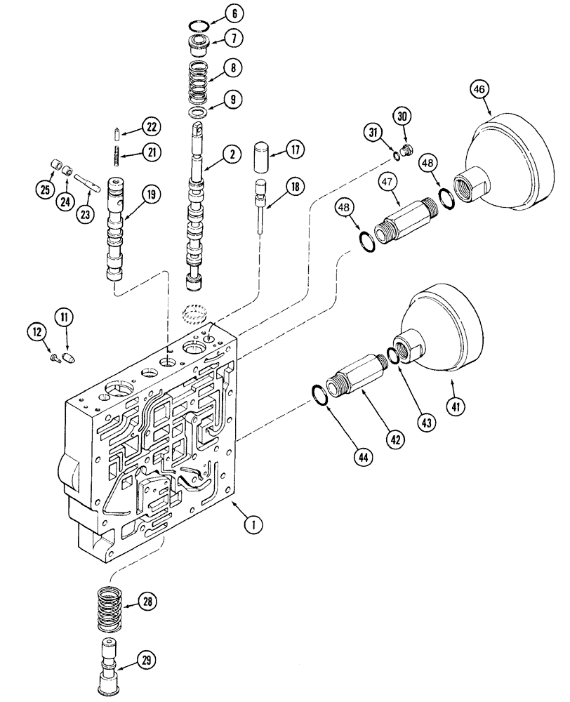 Схема запчастей Case IH 7210 - (6-032) - TRANSMISSION CONTROL VALVE ASSEMBLY, BODY SECTION AND ACCUMULATORS (06) - POWER TRAIN