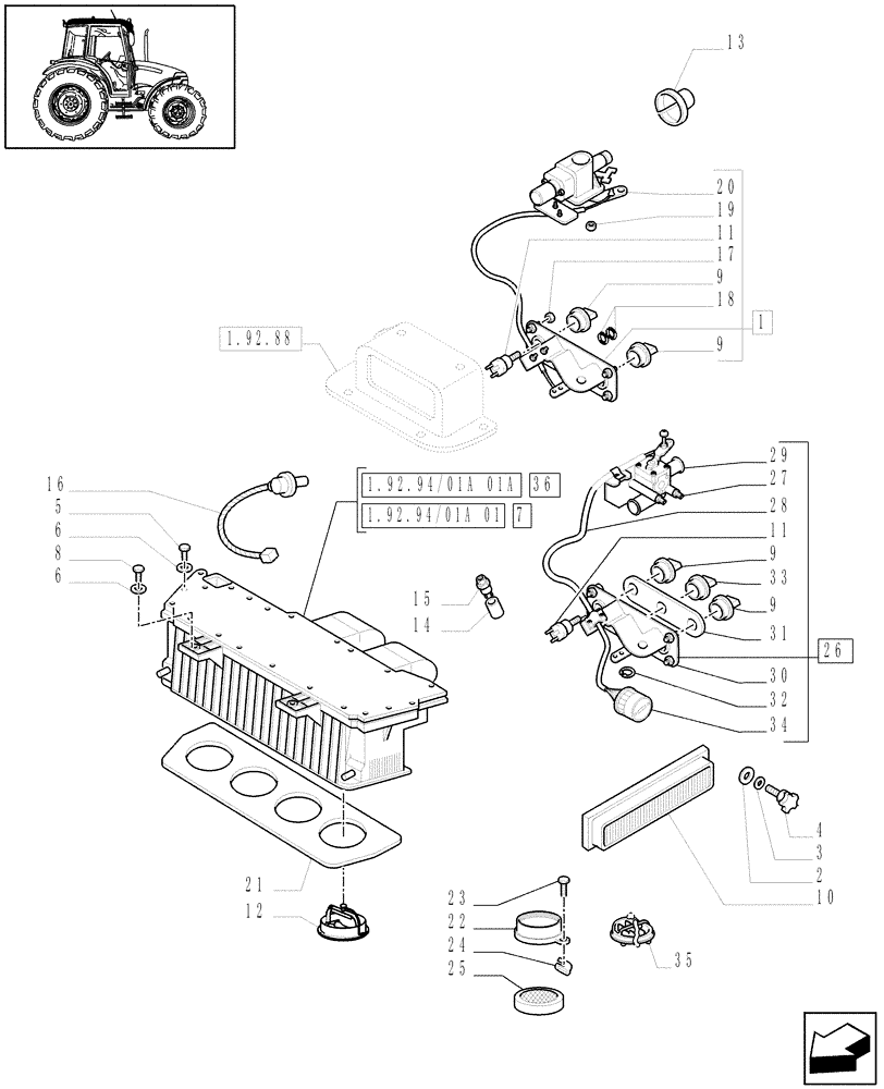Схема запчастей Case IH JX60 - (1.92.94/01[01]) - (VAR.641-958) AIR CONDITIONING UNIT - AIR CONDITIONER (10) - OPERATORS PLATFORM/CAB