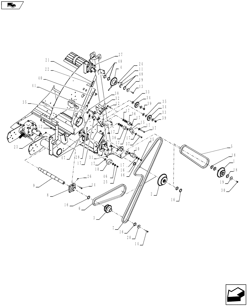 Схема запчастей Case IH RB455A - (62.150.04) - MAIN DRIVE, LH (62) - PRESSING - BALE FORMATION