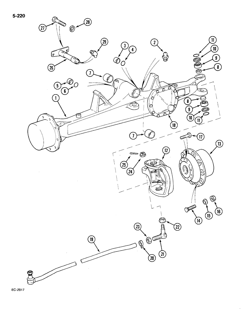 Схема запчастей Case IH 585 - (5-220) - AXLE, FRONT, 4 WHEEL DRIVE, PRIOR TO P.I.N. 18001 (05) - STEERING