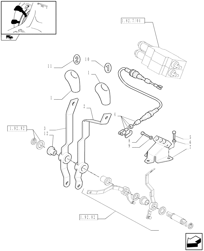 Схема запчастей Case IH FARMALL 65C - (1.92.82/03) - CONTROL LEVERS FOR 2 REAR REMOTE VALVE FOR MID-MOUNT AND MDC - LEVER AND KNOB (VAR.331721) (10) - OPERATORS PLATFORM/CAB