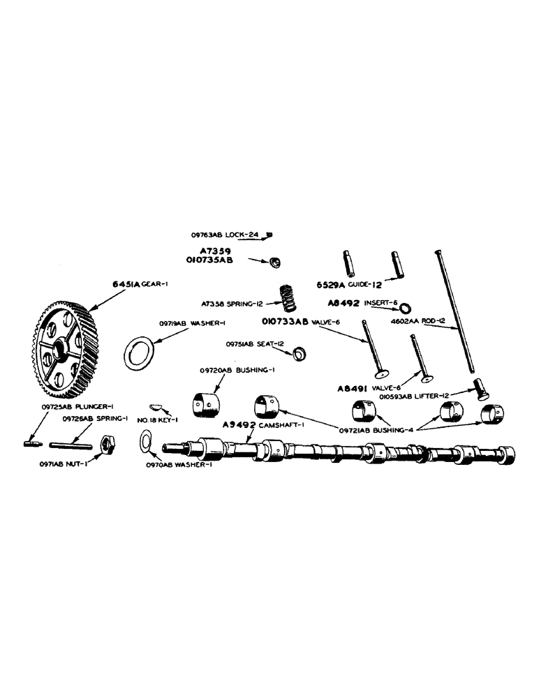 Схема запчастей Case IH 600-SERIES - (032) - LP-GAS ENGINE, VALVES, PUSH RODS AND CAMSHAFT (02) - ENGINE