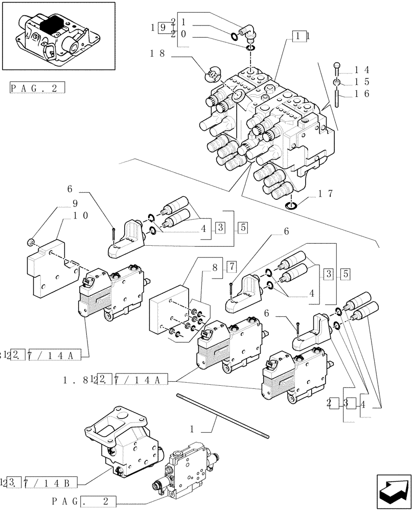 Схема запчастей Case IH MXM175 - (1.82.7/14[01]) - (VAR.252) BATTERY WITH FIVE CONTROL VALVES WITH ELECTRONIC CONTROL - C5504 (07) - HYDRAULIC SYSTEM