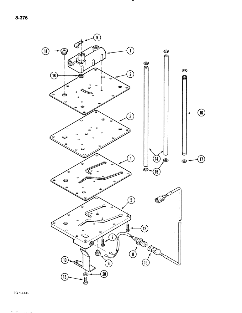 Схема запчастей Case IH 885 - (8-376) - REGULATOR VALVE AND PLATE, P.I.N. 18001 AND AFTER (08) - HYDRAULICS