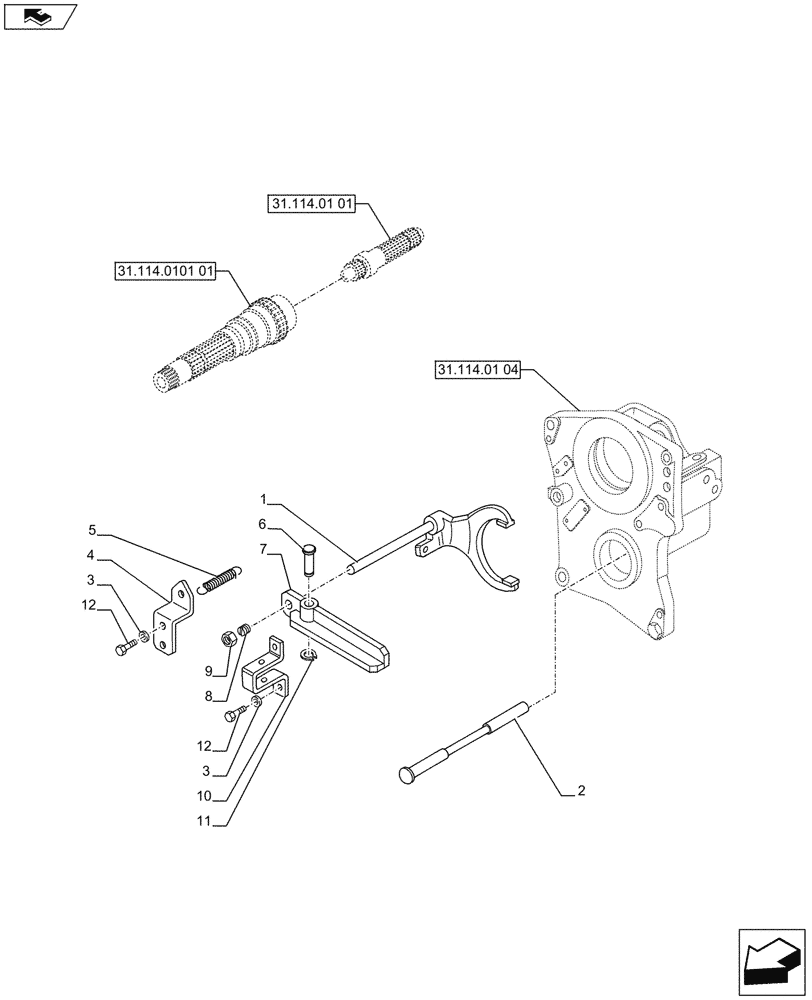 Схема запчастей Case IH PUMA 200 - (31.114.0101[02]) - PTO 540/1000 RPM WITH INTERCHANGABLE SHAFTS - SUPPORT AND ENGAGEMENT (VAR.720809) (31) - IMPLEMENT POWER TAKE OFF