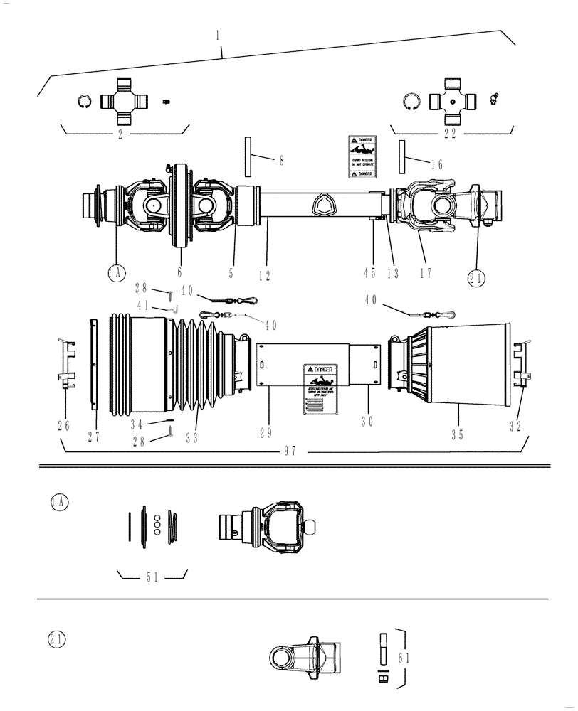 Схема запчастей Case IH 717721496 - (018[01]) - MAIN PTO (1000 RPM) (01) - PTO DRIVE SHAFT