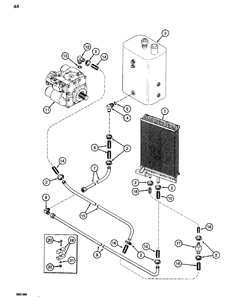 Схема запчастей Case IH 1660 - (044) - OIL COOLER SYSTEM, CORN AND GRAIN COMBINE, WITHOUT POWER GUIDE AXLE (35) - HYDRAULIC SYSTEMS