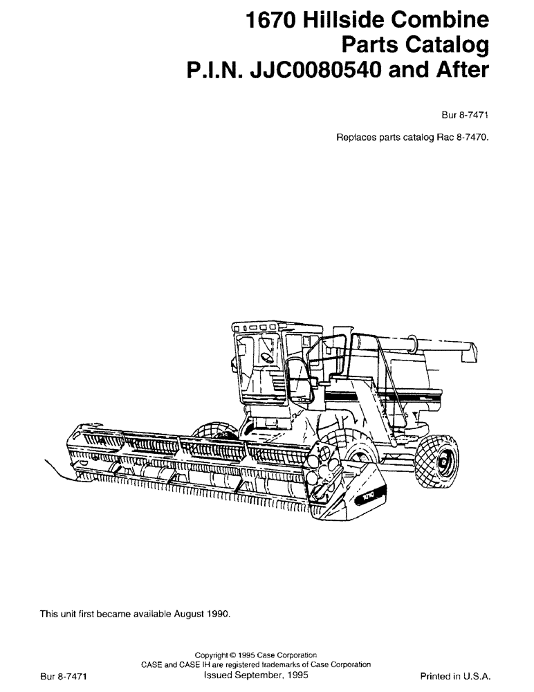 Схема запчастей Case IH 1670 - (1-01) - 1670 HILLSIDE COMBINE PARTS CATALOG, P.I.N. JJC0080540 AND AFTER (00) - PICTORIAL INDEX