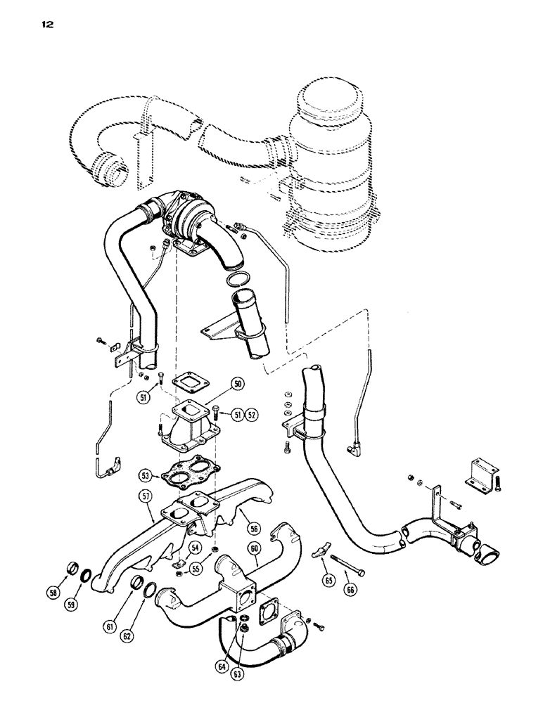 Схема запчастей Case IH 1200 - (012) - TURBO CHARGER SYSTEM CONTINUED, (451) DIESEL ENGINE, INTAKE AND EXHAUST MANIFOLD (02) - ENGINE