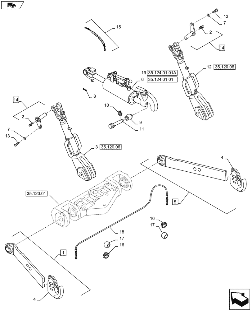 Схема запчастей Case IH PUMA 130 - (35.120.05) - VAR - 332923 - THREE POINT HITCH - CAT 2/3 QUICK ATTACH LINKS W/ HYDRAULIC TOP LINK (35) - HYDRAULIC SYSTEMS