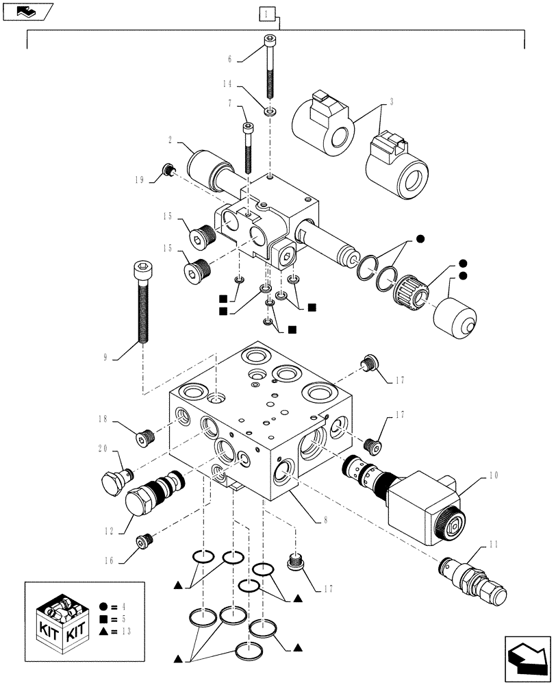 Схема запчастей Case IH PUMA 145 - (41.432.03) - AUTOGUIDANCE VALVES - BREAKDOWN (41) - STEERING