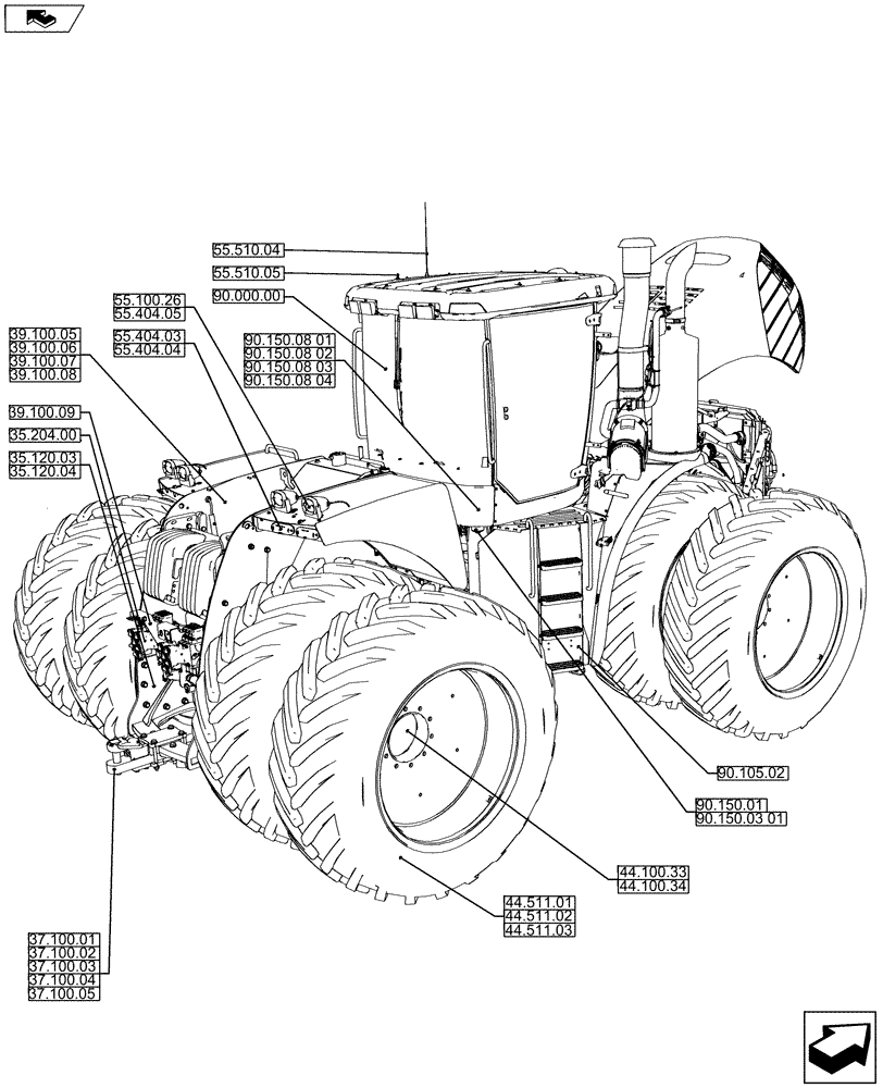 Схема запчастей Case IH STEIGER 400 - (00.000.01) - PICTORIAL INDEX - FRAME - WHEELED-REAR (00) - GENERAL & PICTORIAL INDEX