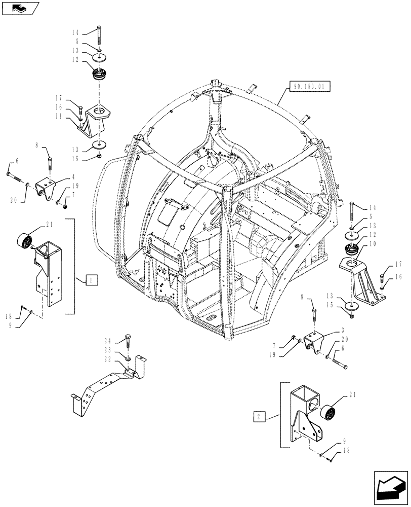Схема запчастей Case IH PUMA 160 - (90.150.02[01]) - CAB SUPPORTS WITHOUT SUSPENSIONS (90) - PLATFORM, CAB, BODYWORK AND DECALS