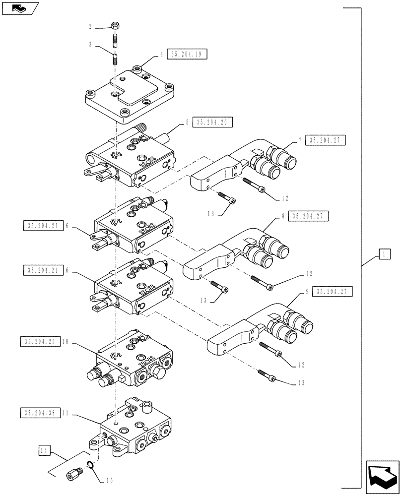 Схема запчастей Case IH PUMA 130 - (35.204.03[02]) - VAR - 743741, 333844 - MECHANICAL REAR REMOTE CONTROL VALVES - VALVE SECTIONS & QUICK COUPLERS - 3 VALVE (35) - HYDRAULIC SYSTEMS