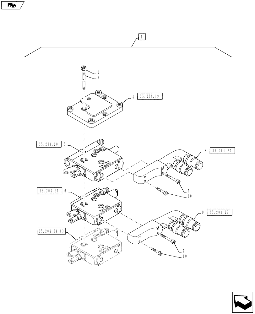 Схема запчастей Case IH PUMA 130 - (35.204.04[02]) - VAR - 743741, 335844 - MECHANICAL REAR REMOTE CONTROL VALVES - VALVE SECTIONS & QUICK COUPLERS - 3 VALVE W/ POWER BEYOND (35) - HYDRAULIC SYSTEMS
