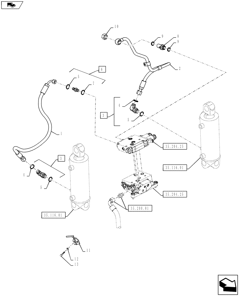 Схема запчастей Case IH PUMA 130 - (35.132.03) - LIFTER LINES - LIFTER CYLINDERS PIPES (35) - HYDRAULIC SYSTEMS