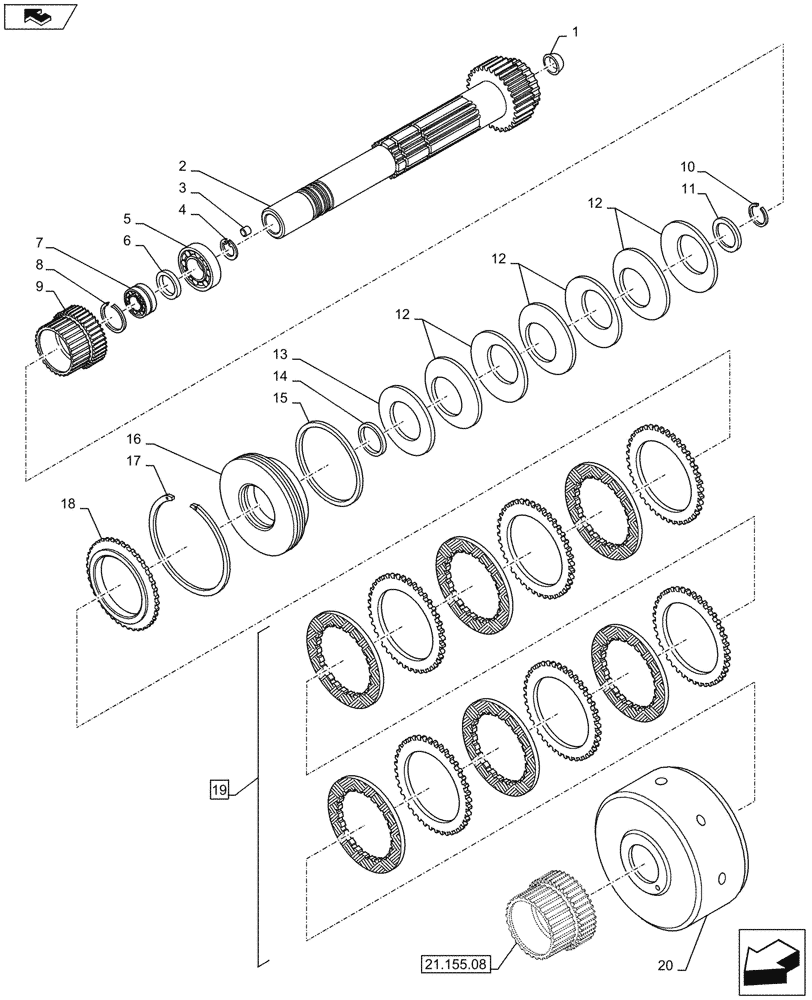 Схема запчастей Case IH PUMA 145 - (21.155.07) - VAR - 330285 - FPS - DRIVEN SHAFT AND E CLUTCH (21) - TRANSMISSION