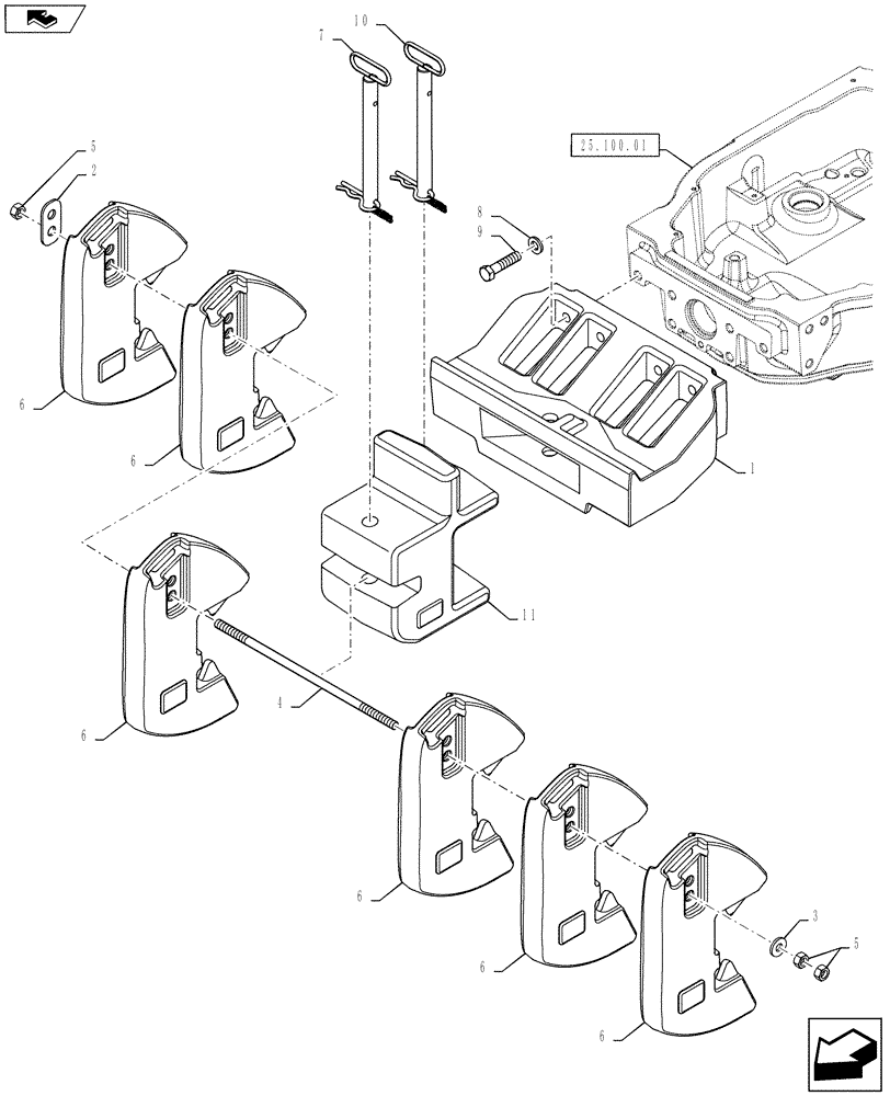 Схема запчастей Case IH PUMA 145 - (39.140.04) - VAR - 743704, 330224 - FRONT WEIGHT CARRIER AND 6 WEIGHTS WITH PULL HOOK (39) - FRAMES AND BALLASTING