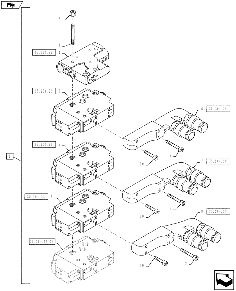Схема запчастей Case IH PUMA 130 - (35.204.11[02]) - VAR - 743733, 332862, 332855 - EHR CONTROL VALVE - VALVE SECTIONS & QUICK COUPLERS - 4 VALVE W/ POWER BEYOND (35) - HYDRAULIC SYSTEMS