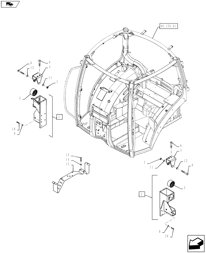 Схема запчастей Case IH PUMA 130 - (90.150.02[02]) - VAR - 331619, 333658, 334658, 743709 - CAB SUSPENSION - FRONTAL SUPPORTS (90) - PLATFORM, CAB, BODYWORK AND DECALS
