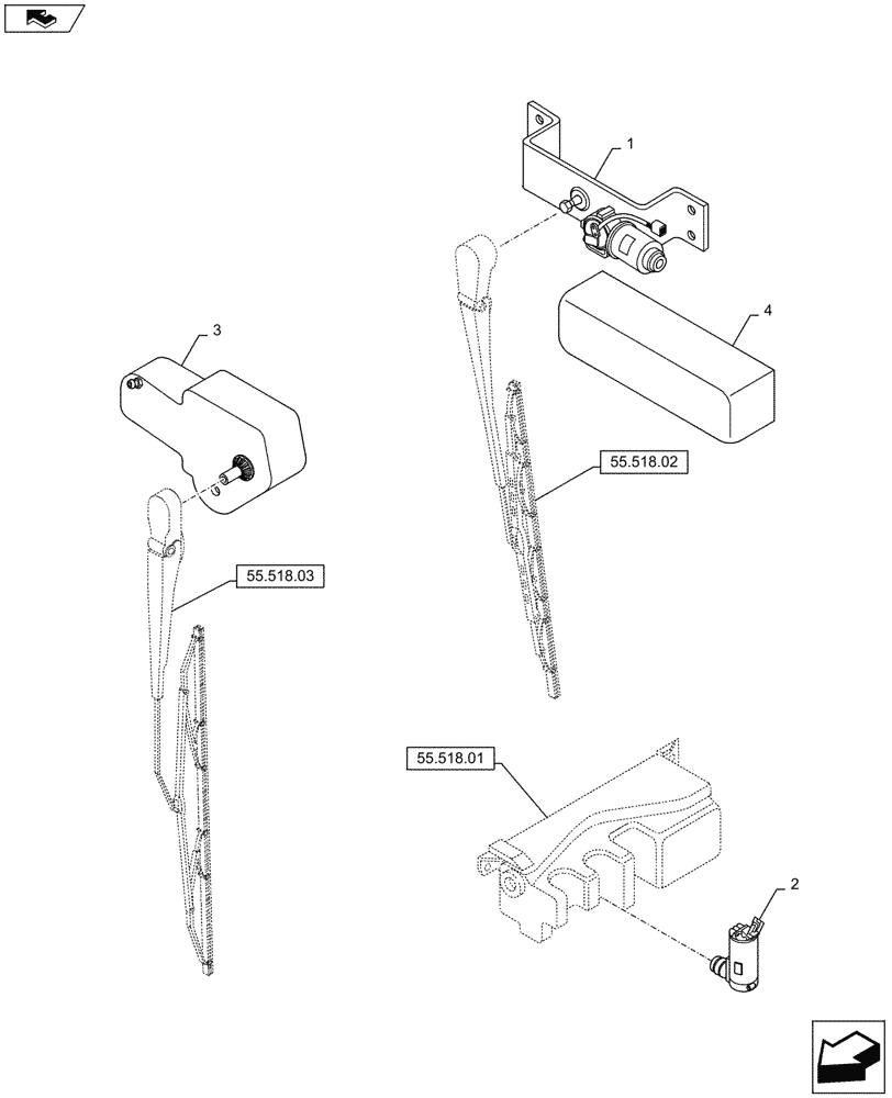 Схема запчастей Case IH PUMA 145 - (55.518.04) - WIPER MOTORS AND PUMP (55) - ELECTRICAL SYSTEMS
