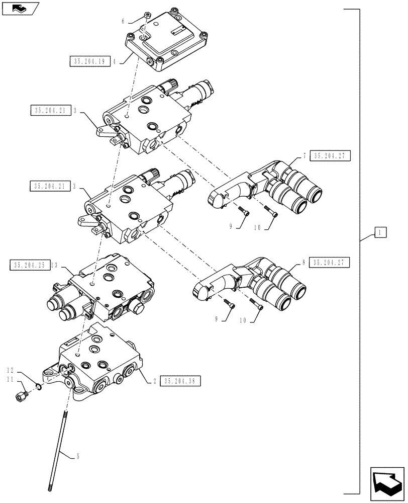 Схема запчастей Case IH PUMA 130 - (35.204.02[02]) - VAR - 743740, 331849 - MECHANICAL REAR REMOTE CONTROL VALVES - VALVE SECTIONS & QUICK COUPLERS - 2 VALVE (35) - HYDRAULIC SYSTEMS