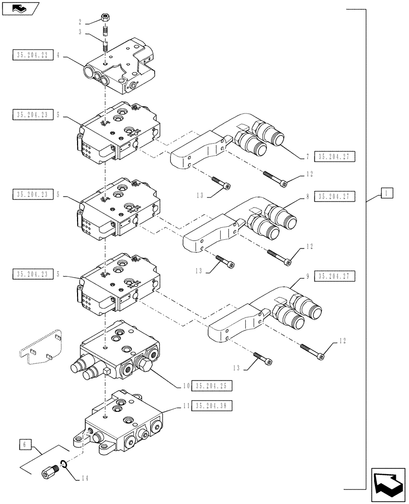 Схема запчастей Case IH PUMA 130 - (35.204.08[02]) - VAR - 743686, 330856 - EHR CONTROL VALVE - VALVE SECTIONS & QUICK COUPLERS - 3 VALVE (35) - HYDRAULIC SYSTEMS