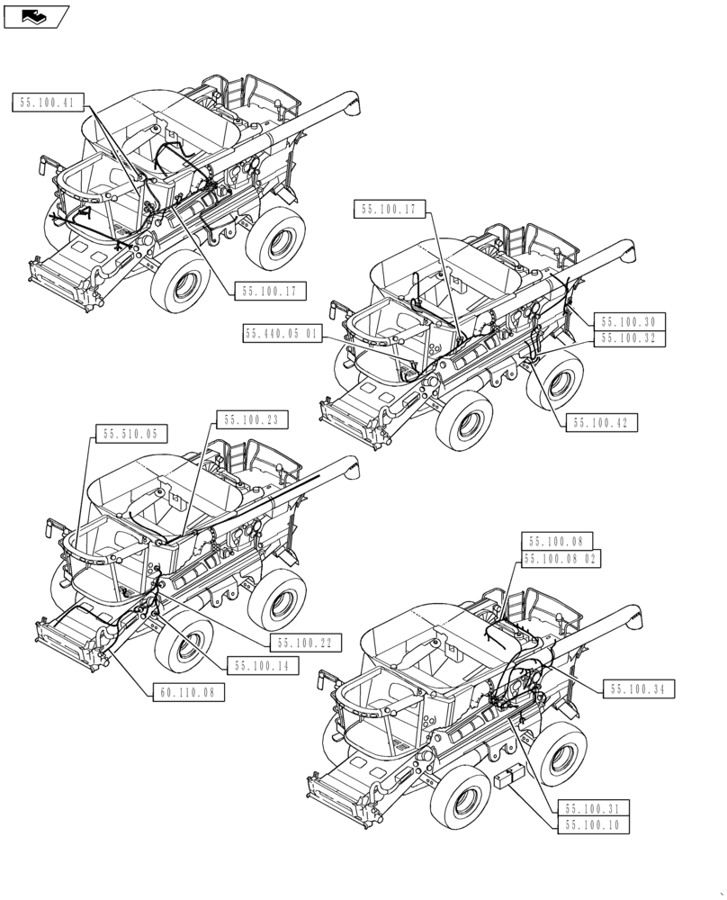Схема запчастей Case IH 8230 - (00.000.55[01]) - PICTORIAL INDEX - ELECTRICAL, HARNESSES (00) - GENERAL & PICTORIAL INDEX