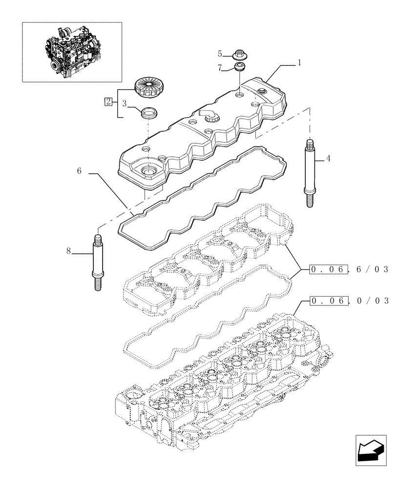 Схема запчастей Case IH MAXXUM 140 - (0.06.3/03[01]) - CYLINDER HEAD COVERS (STD + VAR.330003-332115-332116) (01) - ENGINE