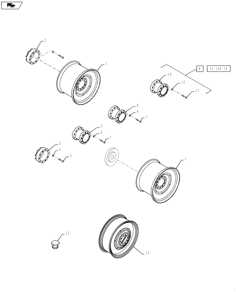 Схема запчастей Case IH STEIGER 450 - (44.511.02) - WHEEL - DUAL (44) - WHEELS