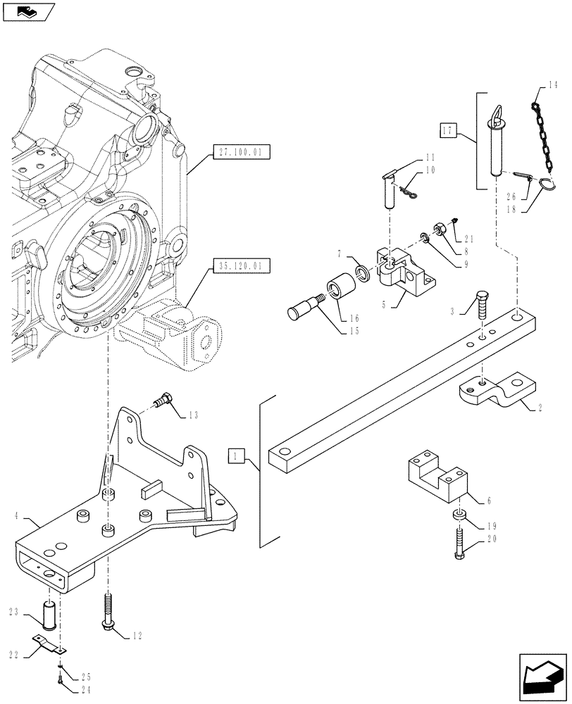 Схема запчастей Case IH PUMA 145 - (37.100.03) - VAR - 330915 - INDEPENDENT SWINGING DRAWBAR WITH ROLLERS (37) - HITCHES, DRAWBARS & IMPLEMENT COUPLINGS