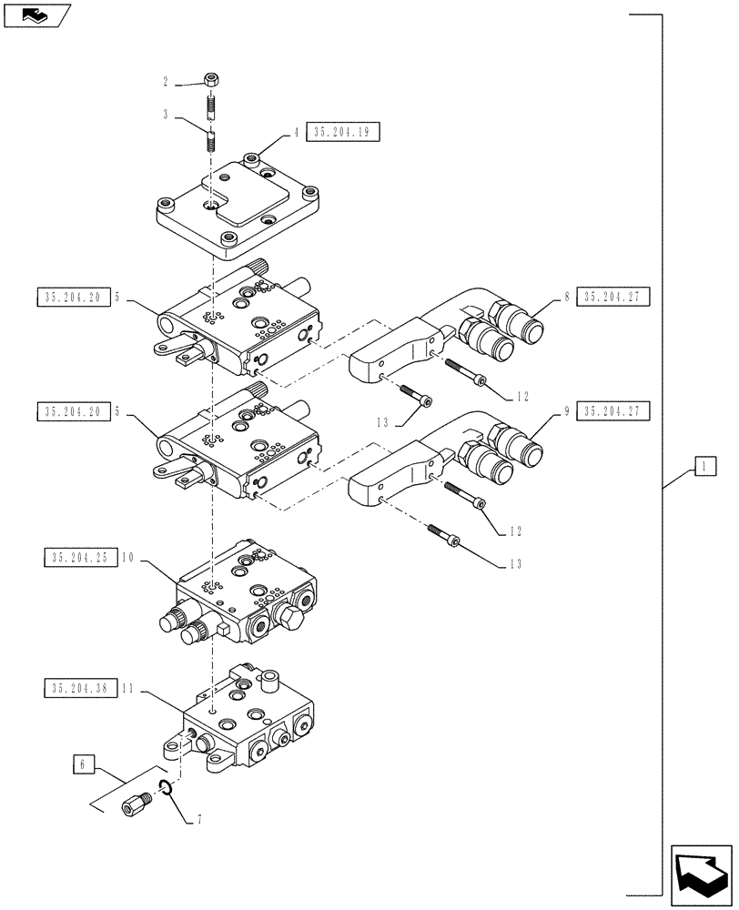 Схема запчастей Case IH PUMA 130 - (35.204.01[02]) - STD - MECHANICAL REAR REMOTE CONTROL VALVES - VALVE SECTIONS & QUICK COUPLERS - 2 VALVE (35) - HYDRAULIC SYSTEMS