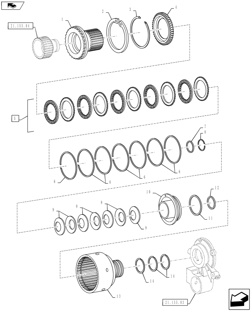 Схема запчастей Case IH PUMA 130 - (21.155.05) - VAR - 330285 - FPS - "B" CLUTCH (21) - TRANSMISSION