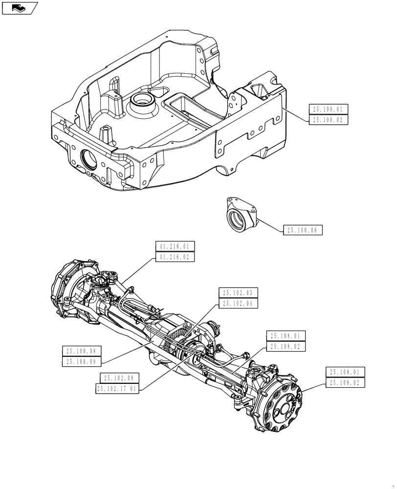Схема запчастей Case IH PUMA 130 - (25.000.00) - PICTORIAL INDEX - FRONT MECHANICAL DRIVE (25) - FRONT AXLE SYSTEM