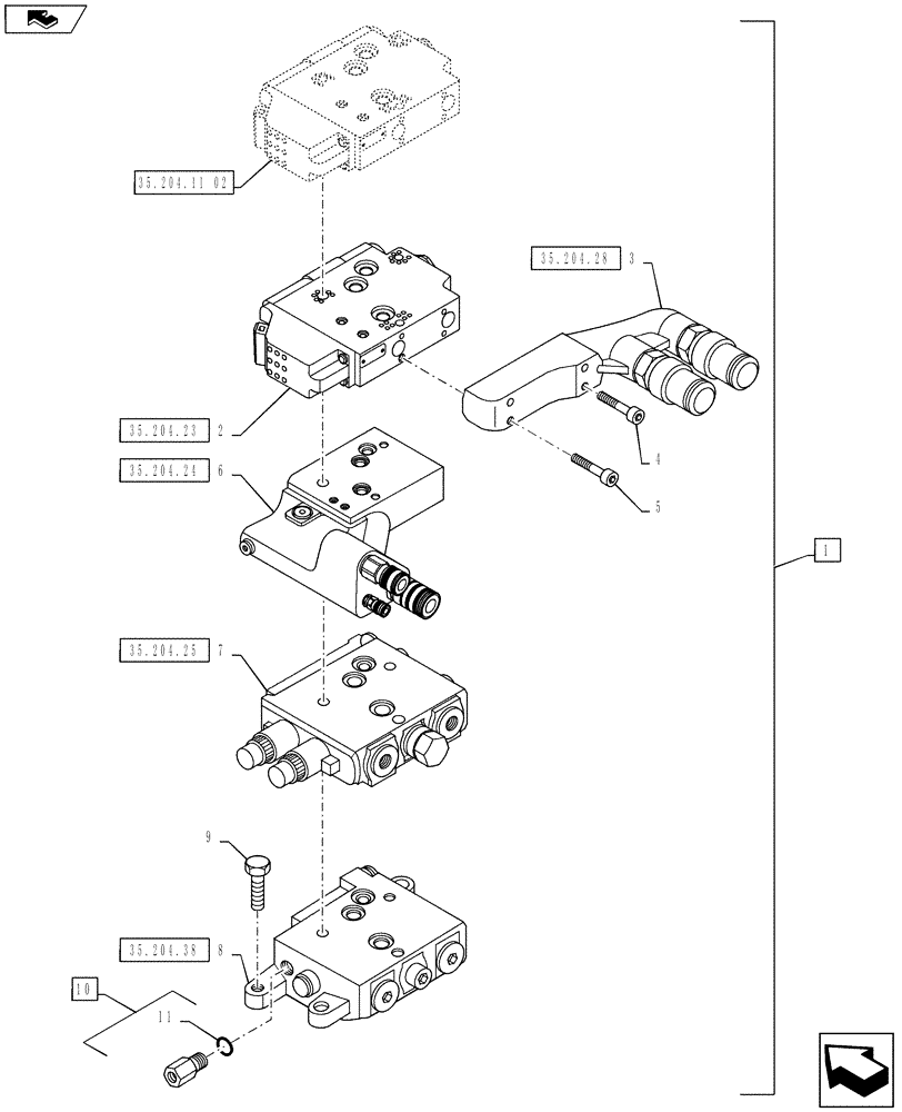 Схема запчастей Case IH PUMA 130 - (35.204.11[03]) - VAR - 743733, 332862, 332855 - EHR CONTROL VALVE - VALVE SECTIONS & QUICK COUPLERS - 4 VALVE W/ POWER BEYOND (35) - HYDRAULIC SYSTEMS
