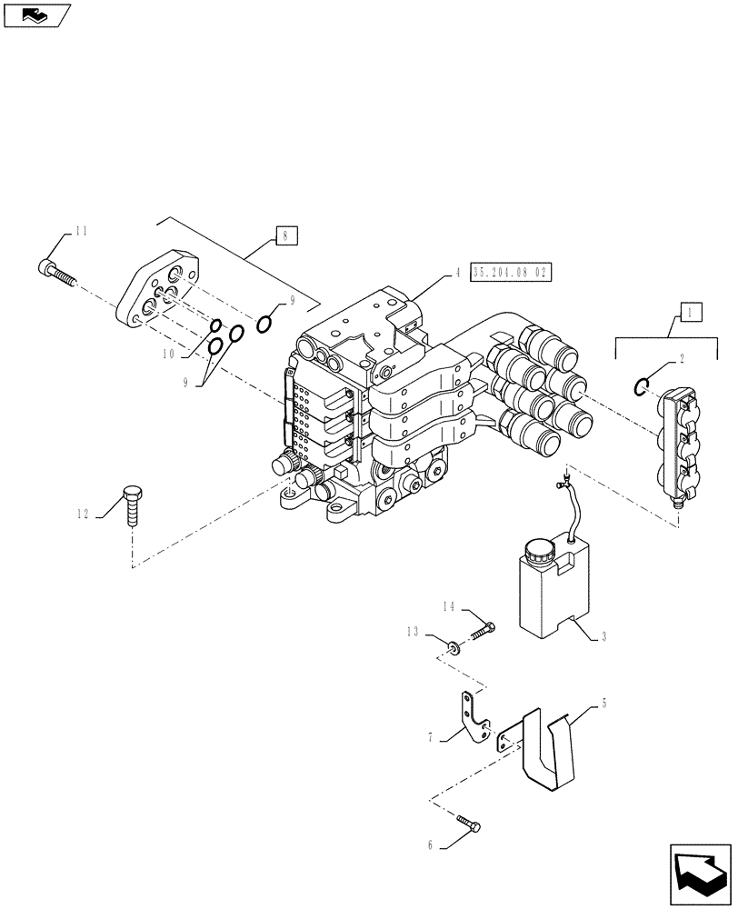 Схема запчастей Case IH PUMA 130 - (35.204.08[01]) - VAR - 743686, 330856 - EHR CONTROL VALVE - MOUNTING & ATTACHMENTS - 3 VALVE (35) - HYDRAULIC SYSTEMS