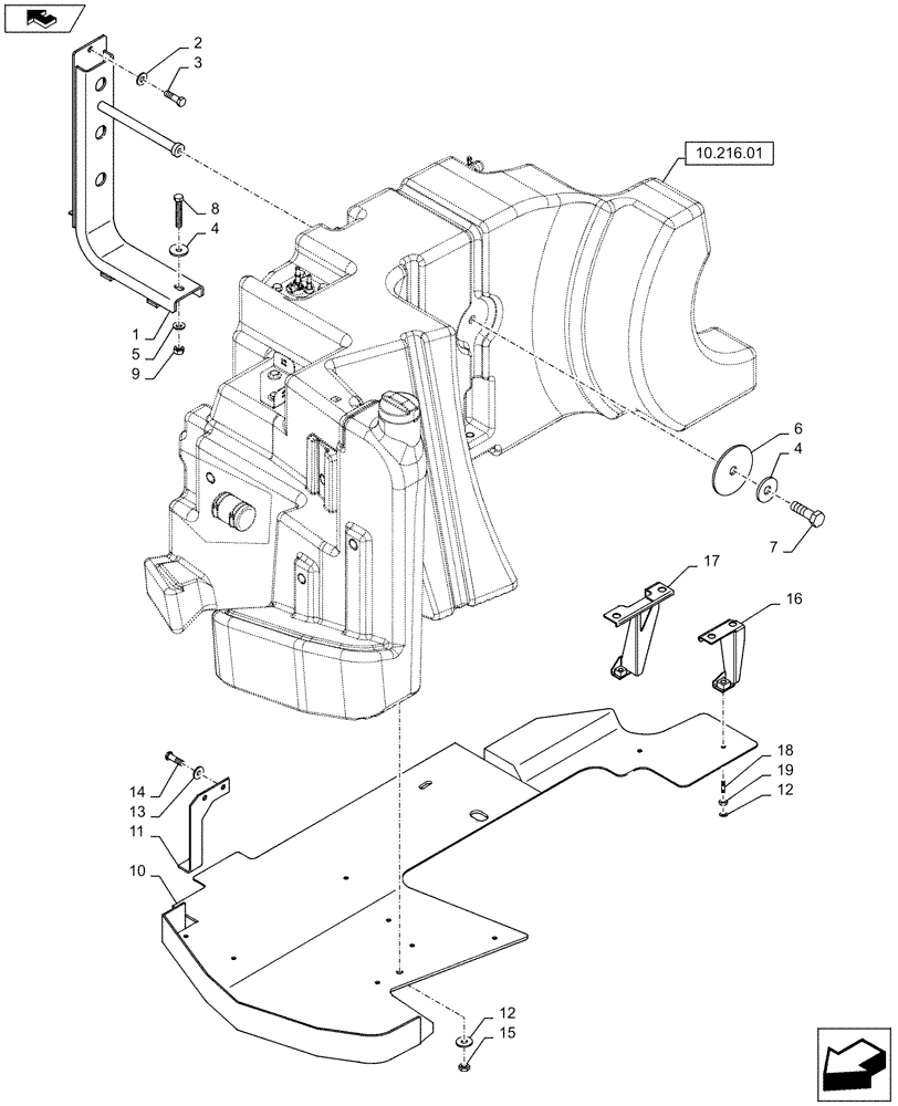 Схема запчастей Case IH PUMA 130 - (10.216.03) - VAR - 743672, 330142, 335142, 743670, 336142 - FUEL TANK PROTECTION - GUARD (10) - ENGINE