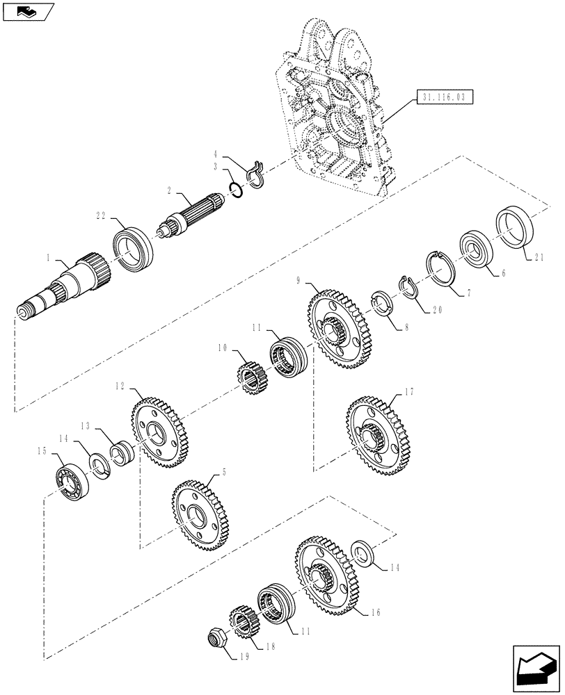Схема запчастей Case IH PUMA 145 - (31.116.01) - VAR - 332801, 390801 - PTO 540/750/1000 RPM - SHAFT & GEARS (31) - IMPLEMENT POWER TAKE OFF