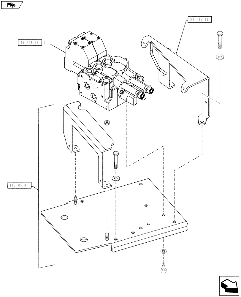 Схема запчастей Case IH PUMA 130 - (35.204.32) - VAR - 743689, 330560, 333560 - ELECTRONIC MID MOUNTED VALVES - 2 VALVE (35) - HYDRAULIC SYSTEMS