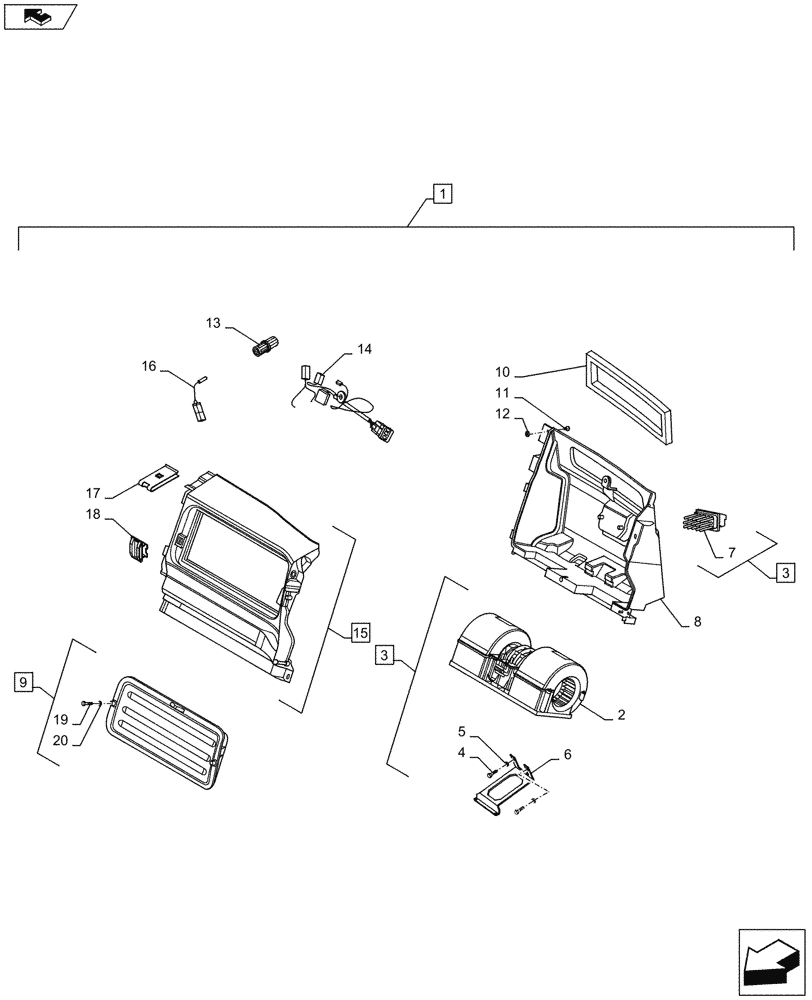 Схема запчастей Case IH PUMA 145 - (50.104.05) - VAR - 330643 - AIR CONDITIONING WITH ATC - BLOWER - BREAKDOWN (50) - CAB CLIMATE CONTROL