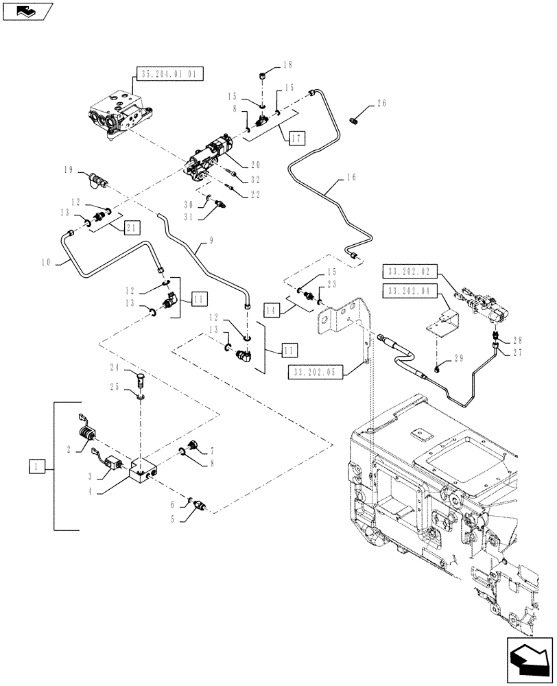 Схема запчастей Case IH PUMA 160 - (33.220.02) - VAR - 743691, 331723 - TRAILER BRAKE VALVE (ITALY) - VALVE PIPES (33) - BRAKES & CONTROLS