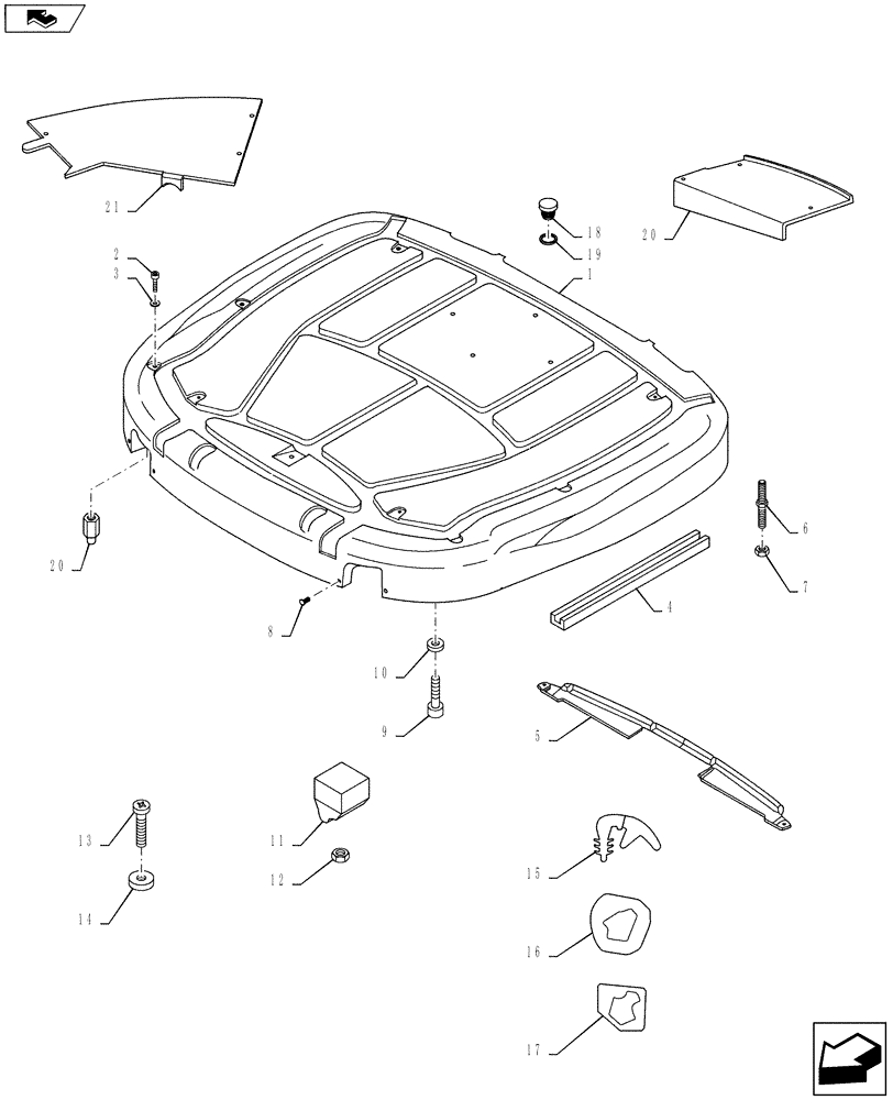Схема запчастей Case IH PUMA 130 - (90.150.08[01]) - VAR - 331520, 743729 - ROOF WITH HIGH PROFILE LESS HIGH VISIBILITY PANEL - ROOF - NAR (90) - PLATFORM, CAB, BODYWORK AND DECALS