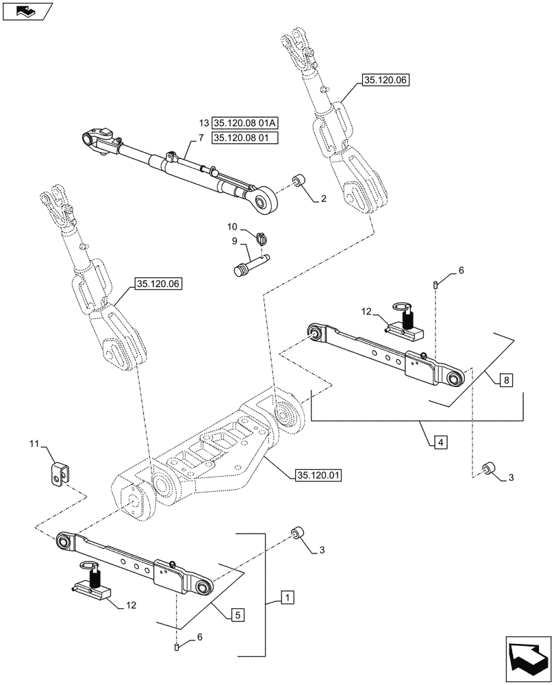 Схема запчастей Case IH PUMA 130 - (35.120.03) - VAR - 331920 - 3 POINT HITCH, CAT 2/3, FLEXIBLE LINK (35) - HYDRAULIC SYSTEMS