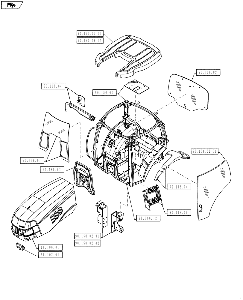 Схема запчастей Case IH PUMA 130 - (90.000.00[02]) - PICTORIAL INDEX - PLATFORM, CAB, BODYWORK AND DECALS (90) - PLATFORM, CAB, BODYWORK AND DECALS