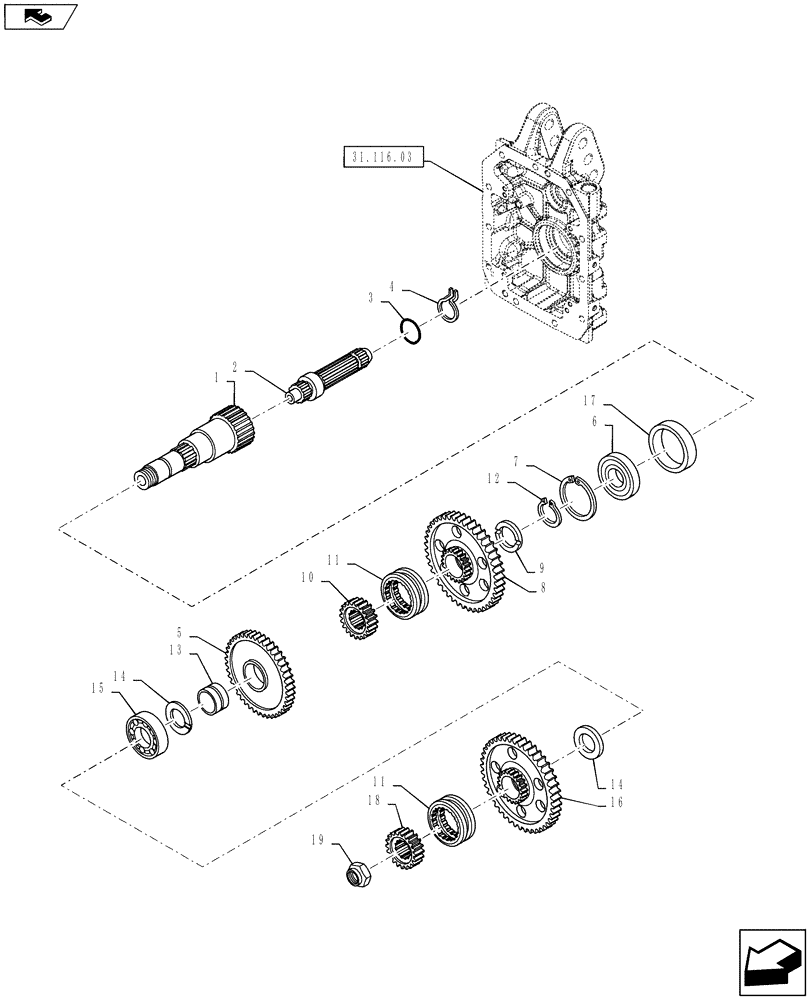 Схема запчастей Case IH PUMA 145 - (31.116.02) - VAR - 332805 - PTO 540E/1000/1000E RPM - GEARS & SHAFT (31) - IMPLEMENT POWER TAKE OFF