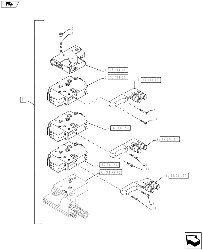 Схема запчастей Case IH PUMA 130 - (35.204.09[02]) - VAR - 743686, 331856 - EHR CONTROL VALVE - VALVE SECTIONS & QUICK COUPLERS - 3 VALVE W/ POWER BEYOND (35) - HYDRAULIC SYSTEMS