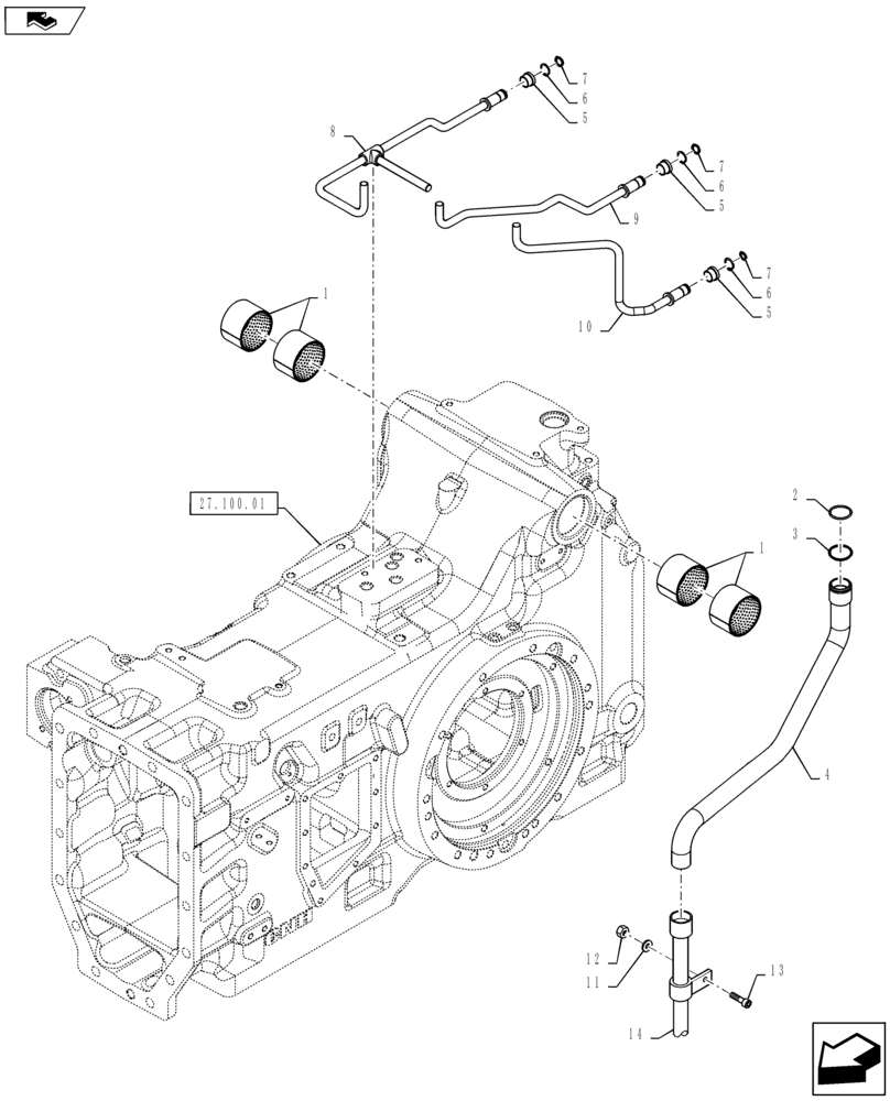 Схема запчастей Case IH PUMA 145 - (27.100.02) - REAR TRANSMISSION HOUSING - LINES (27) - REAR AXLE SYSTEM